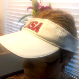 Utility USA Men’s White Red Blue Golf Visor Cap Size One Adjustable